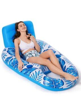 Inflatable Pool Float Adult Lounger Chair Mesh Seat Cup Holders Heavy Duty Blue
